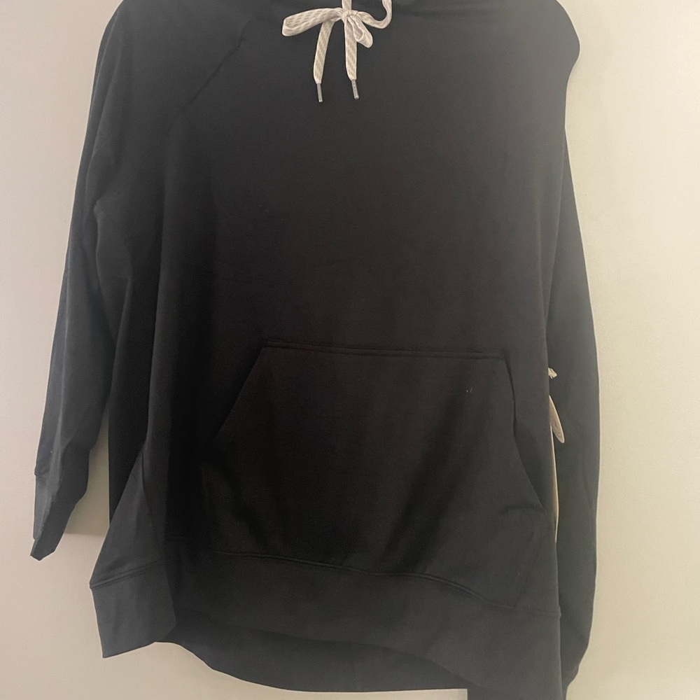 Black Hoodie with White Drawstring